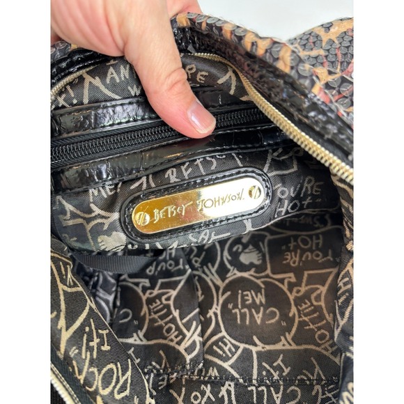 Betsey Johnson Leopard Print Sequin Crossbody Bag Gold Hardware Brown Black - Picture 6 of 11